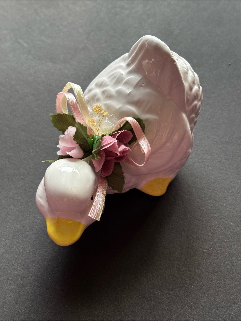 Vintage Ceramic Duck Figurine | Pink Floral Bow | Taiwan NIB - Picture 9 of 10